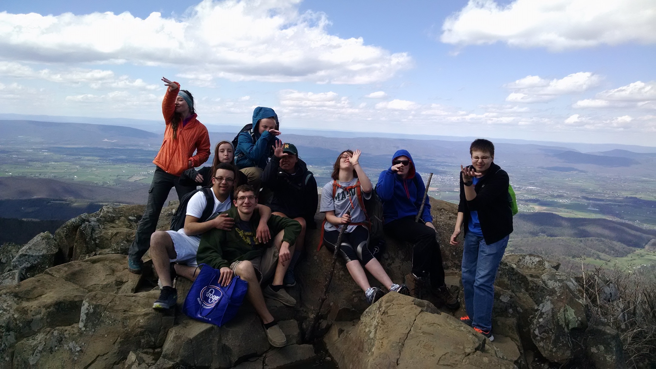 The group doing their best elephant impressions on the summit