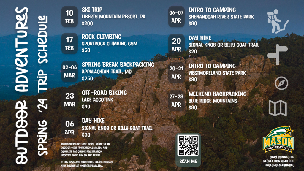 Schedule of Outdoor Adventures Trip